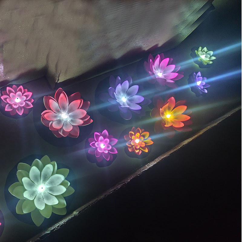 荷花灯水浮水感应家居装饰电子灯漂浮莲花荷叶遇水就亮景观池摆件|undefined