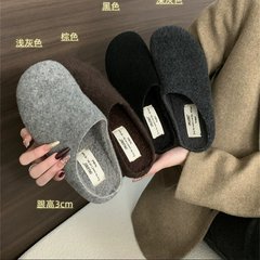 法式复古毛呢加绒勃肯拖鞋女秋冬外穿森系晚晚风毛毛半拖穆勒拖鞋
