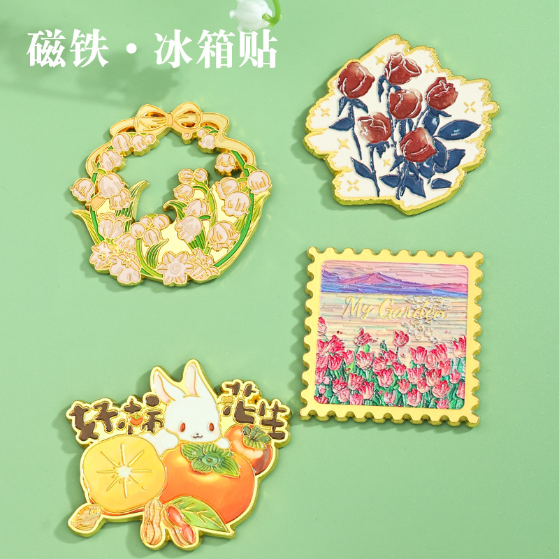 New Style Chinese Traditional High-Quality Magnetic Creative Badges Pin Keychain Refrigerator Decor Bellflower Rose Decorative Item