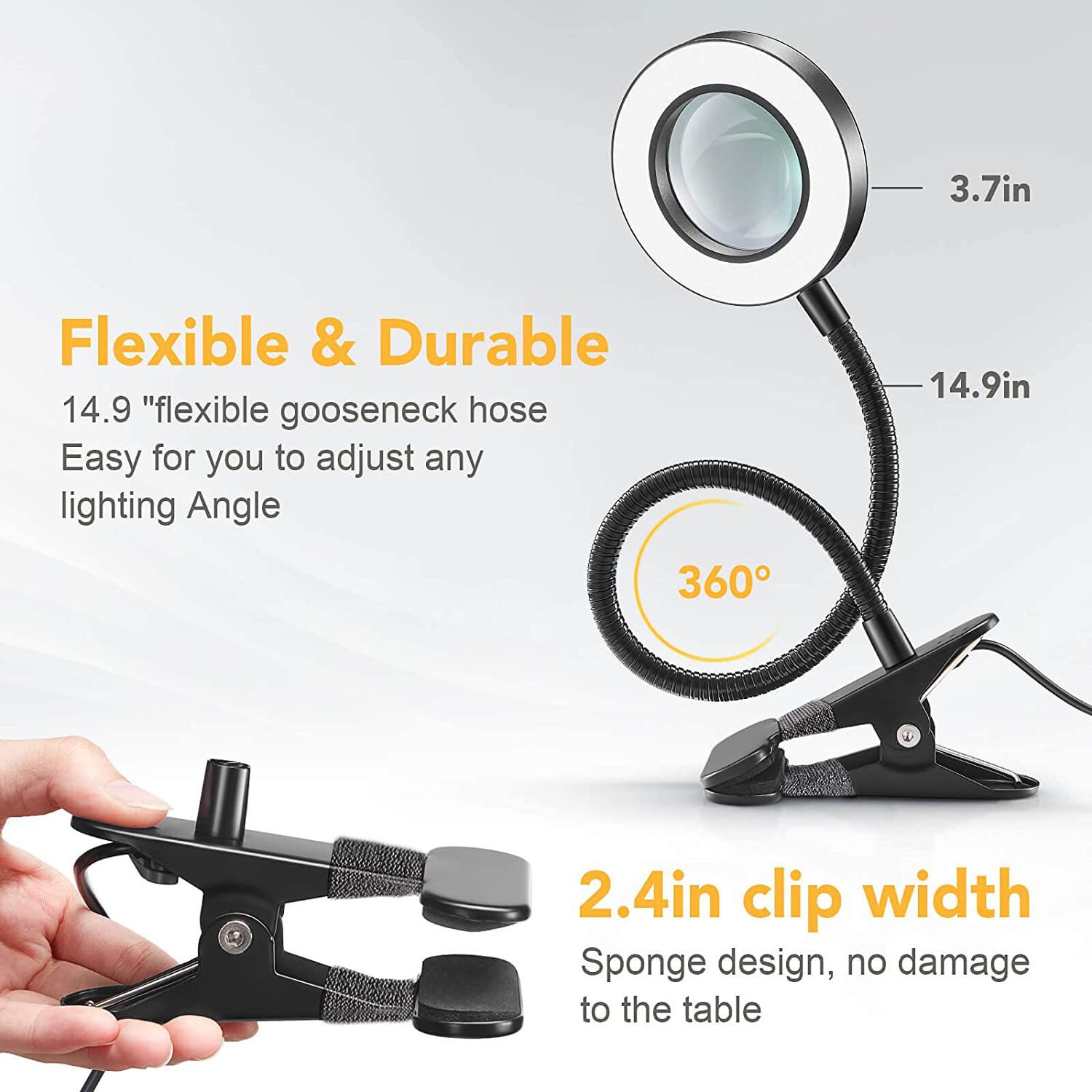 Cross-border magnifying mirror clip light ring beauty tattoo eyelash nail eye care repair clip USB bedside lamp