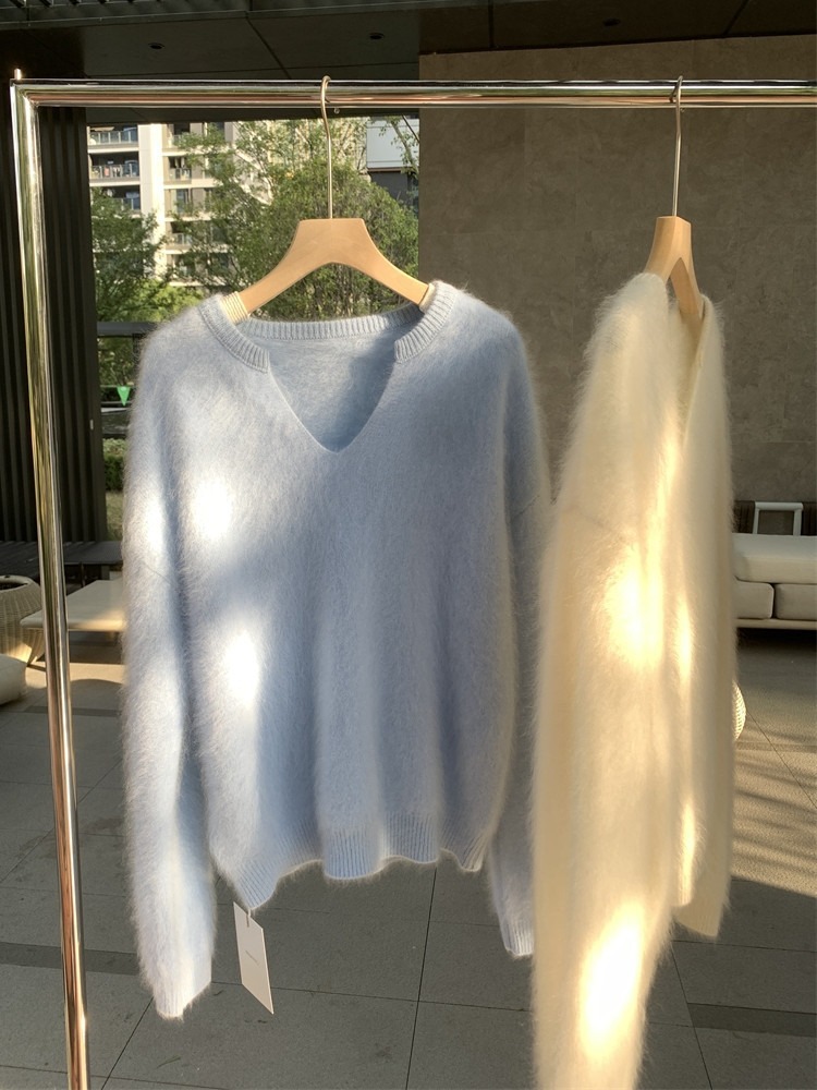 Vêtements pour femmes Pull en mohair jaune d'oie fufu au lait doux pour femme automne et hiver style paresseux pull en polaire de vison doux et de haute qualité_voghion.com