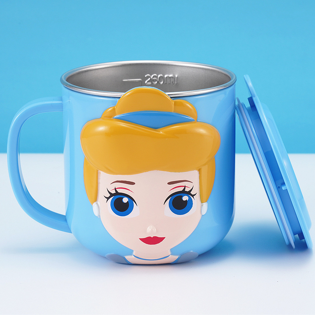 Taza de acero inoxidable para niños de Disney Taza de agua para niños Taza de agua para bebés Taza de leche casera anticaídas Set de cubiertos para bebés