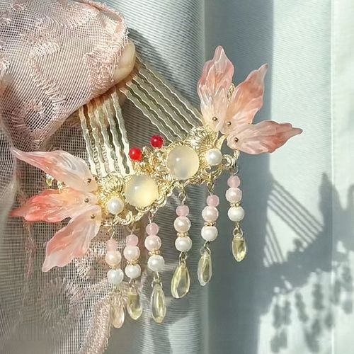 Ancient style with little goldfish hair comb, long tassels, Hanfu hair accessories, headband, pair of clips, fresh step rocking hairpins, versatile hairpins