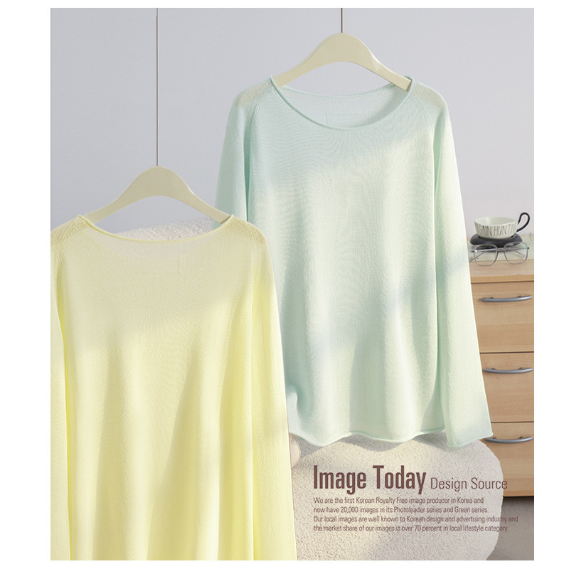 2026 Hangzhou Sijiqing Source Factory Rolled Edge Loose Round Neck Japanese Paper Yarn Long Sleeve Top for Women Embracing a Relaxed Feel