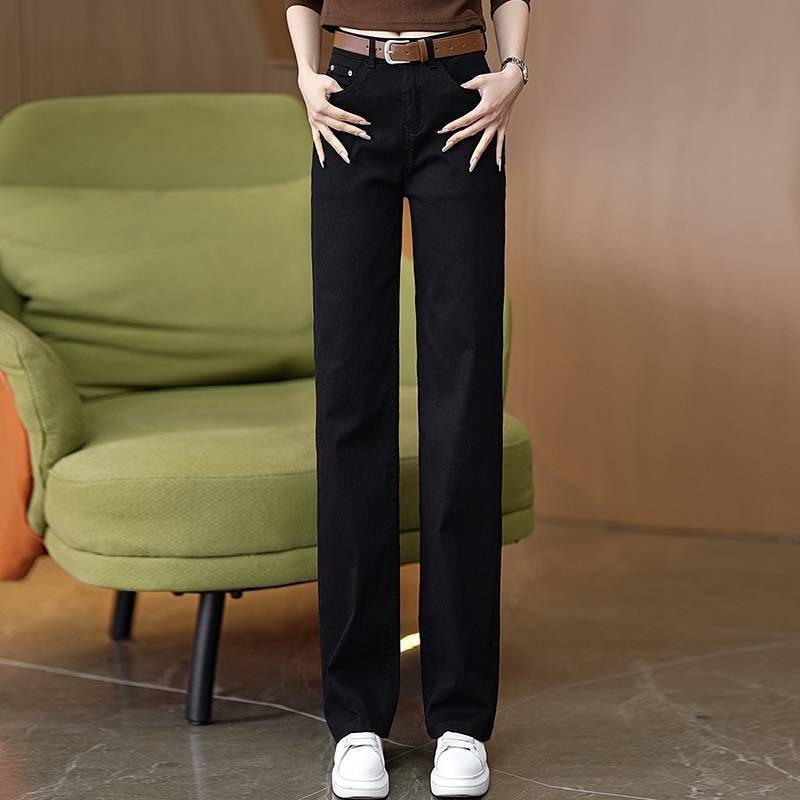弹力直筒牛仔裤女2025春秋新款高腰宽松百搭休闲显瘦窄版阔腿裤子|undefined