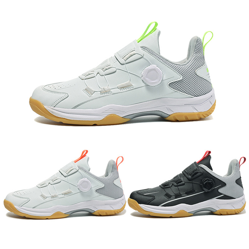 2022 New Style Carbon Plate Bottom Professional Badminton Shoes Men's Lightweight Tennis Shoes without Tie-Up Buttons for Students