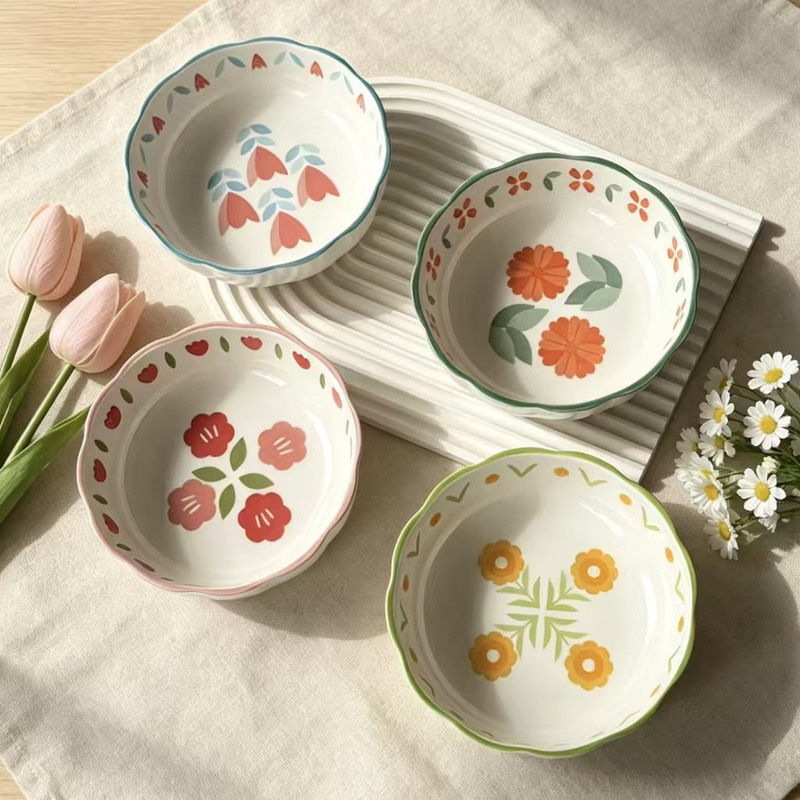 6inch Lace-Edged Bright Jade Bowl, Ins-Style Fresh and Simple Design, Household Noodle Bowl, Fruit Bowl, Thickened and Heat-Resistant 6inch Lace-Edged Bright Jade Bowl, Ins-Style Fresh and Simple Design, Household Noodle Bowl, Fruit Bowl, Thickened and Heat-Resistant