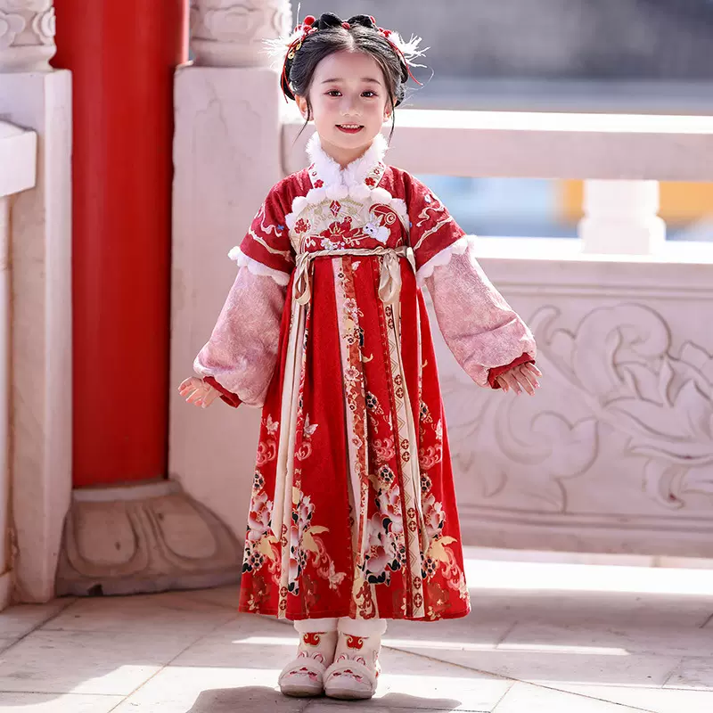 女童新中式套装秋冬季2025新款儿童汉服冬款女童国风古装加厚年服