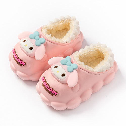 Sanrio Children's Cotton Slippers for Autumn/Winter Girls - Indoor Non-Slip Warm Home Cartoon Cute Plush Slippers