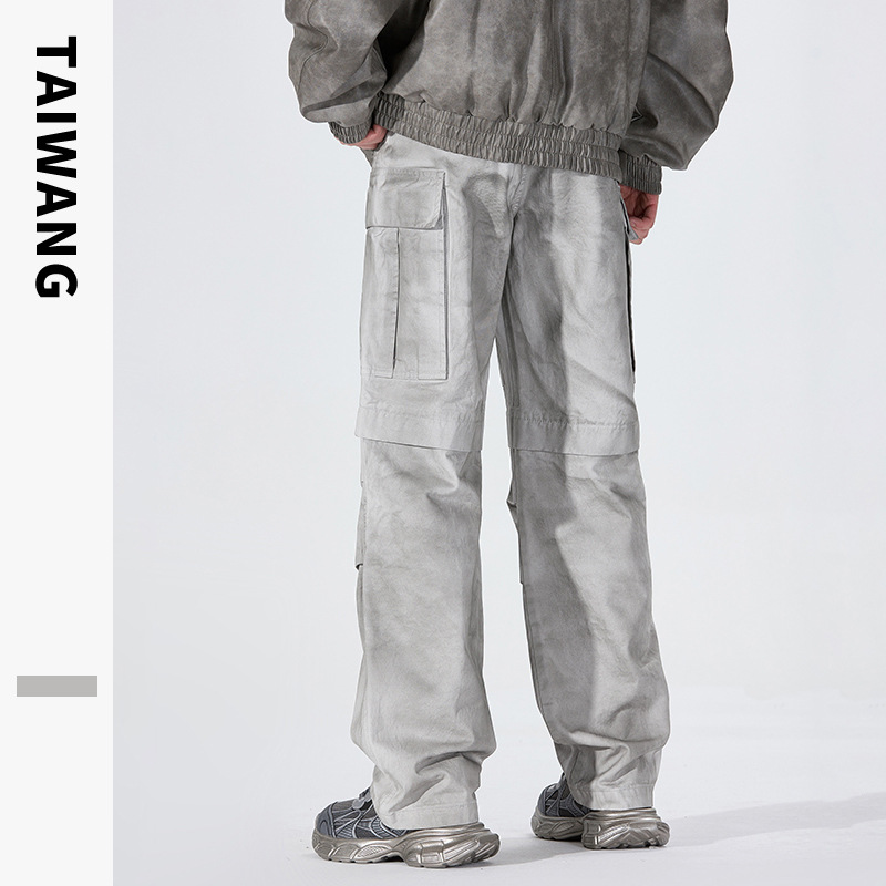 Abbigliamento maschile Abbigliamento maschile 2024 Tuta retrò americana Autunno e inverno Pantaloni dritti larghi multitasche tinti sporchi da uomo_voghion.com