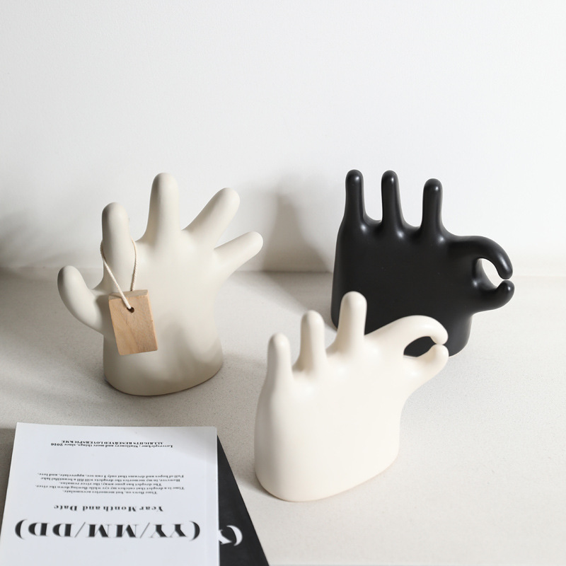 Wabi-Jifeng Decoración de palma de cerámica simple Joyas Estante de anillo Soporte de almacenamiento Estante de exhibición Accesorios de exhibición Decoración suave