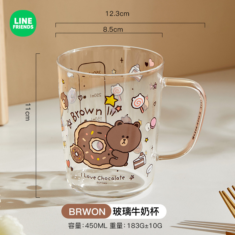 LINE FRIENDSグラス高颜値水コップ家庭用アニメ牛乳カップ高ホウ素シリコングラス|undefined