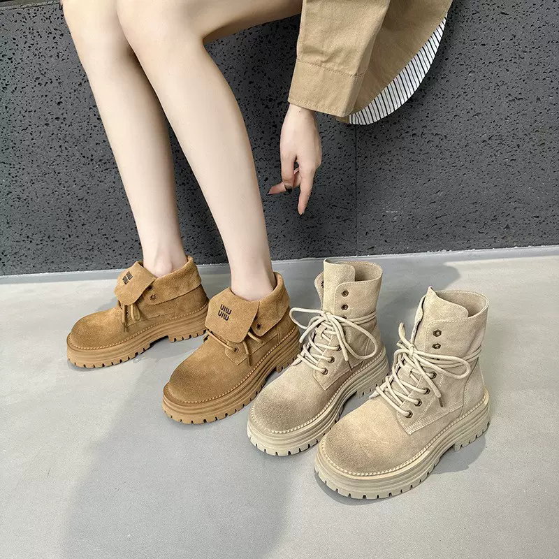 莆田来啦实体店专卖店品质马丁靴女真皮骑士靴走秀款短靴子极简风