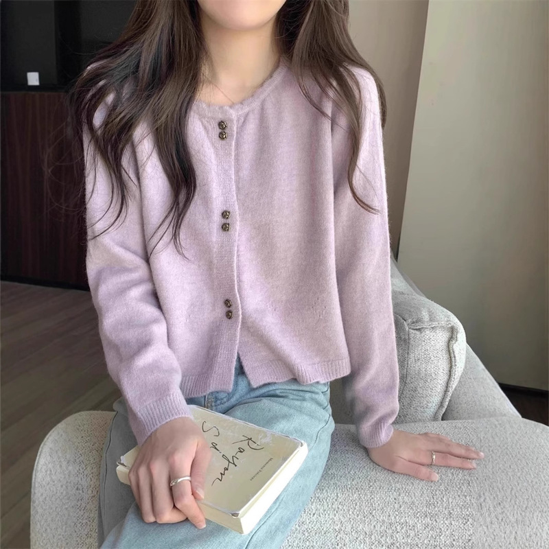Gentle Sweet Style Sweater Coat Women Spring Autumn and Winter Chanel Style Round Neck Short Knitted Cardigan Long Sleeve Top