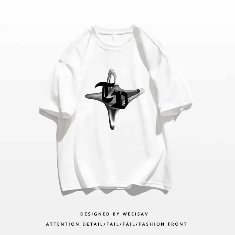 Fashion Heavyweight Men's English Letters 100% Cotton Printed Round Neck High Quality Casual Fitness Street T-Shirt