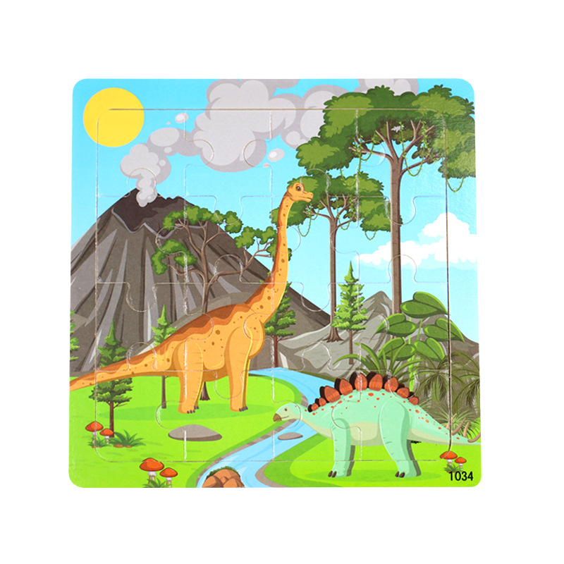 16 piezas de puzzle de madera para niños animales dinosaurios dibujos animados puzzle plano de madera para bebés de educación temprana juguetes de inteligencia image 39
