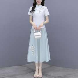 新款汉服连衣裙古装改良唐装古风民国风女装绣花修身闺蜜套装