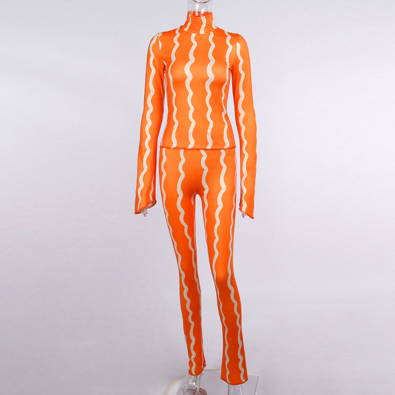 Orange Striped Top With Trousers Wholesale 2 Pieces Sets