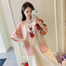 纯棉女睡裙夏短袖宽松卡通学生可外穿韩版胖MM过膝可爱家居服