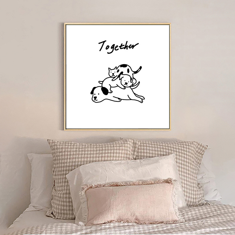 Nórdico ins estilo línea perro blanco y negro pintura decorativa dormitorio cabecera mural habitación de los niños colgando pintura decoración de escritorio núcleo
