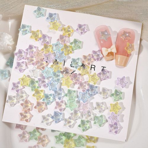 Glitter Resin Star Nail Art Decor with Aurora Effect, Ice Clear Gold Five-Pointed Star Nail Stud Earrings DIY Ornament