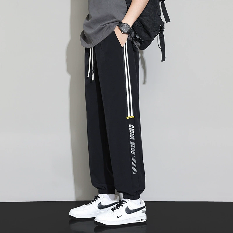 Летние ледяные шелковые повседневные брюки мужские тонкие брюки большого размера с длинными брюками мужские приливные быстрые сухие спортивные брюки с контролем упругой 69