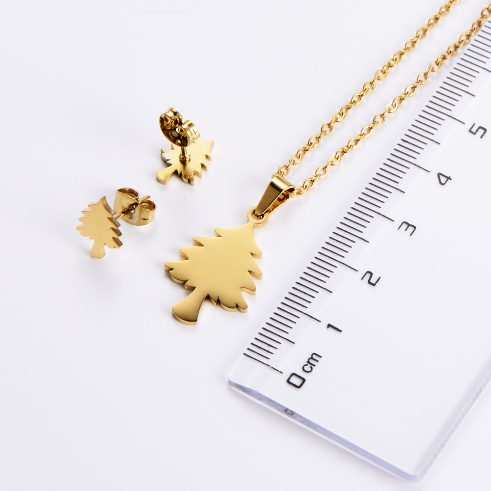 fashion titanium steel Christmas tree necklace earrings set wholesale Nihaojewelry
