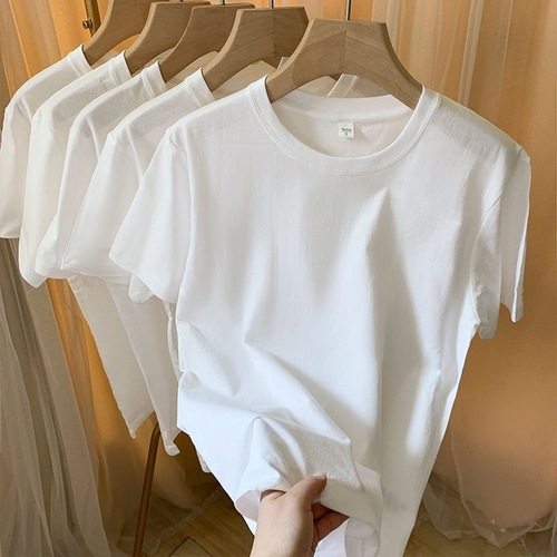 200g pure cotton dropped shoulder short sleeve t-shirt for men and women, unisex half sleeve, solid black and white, men's round neck base layer.