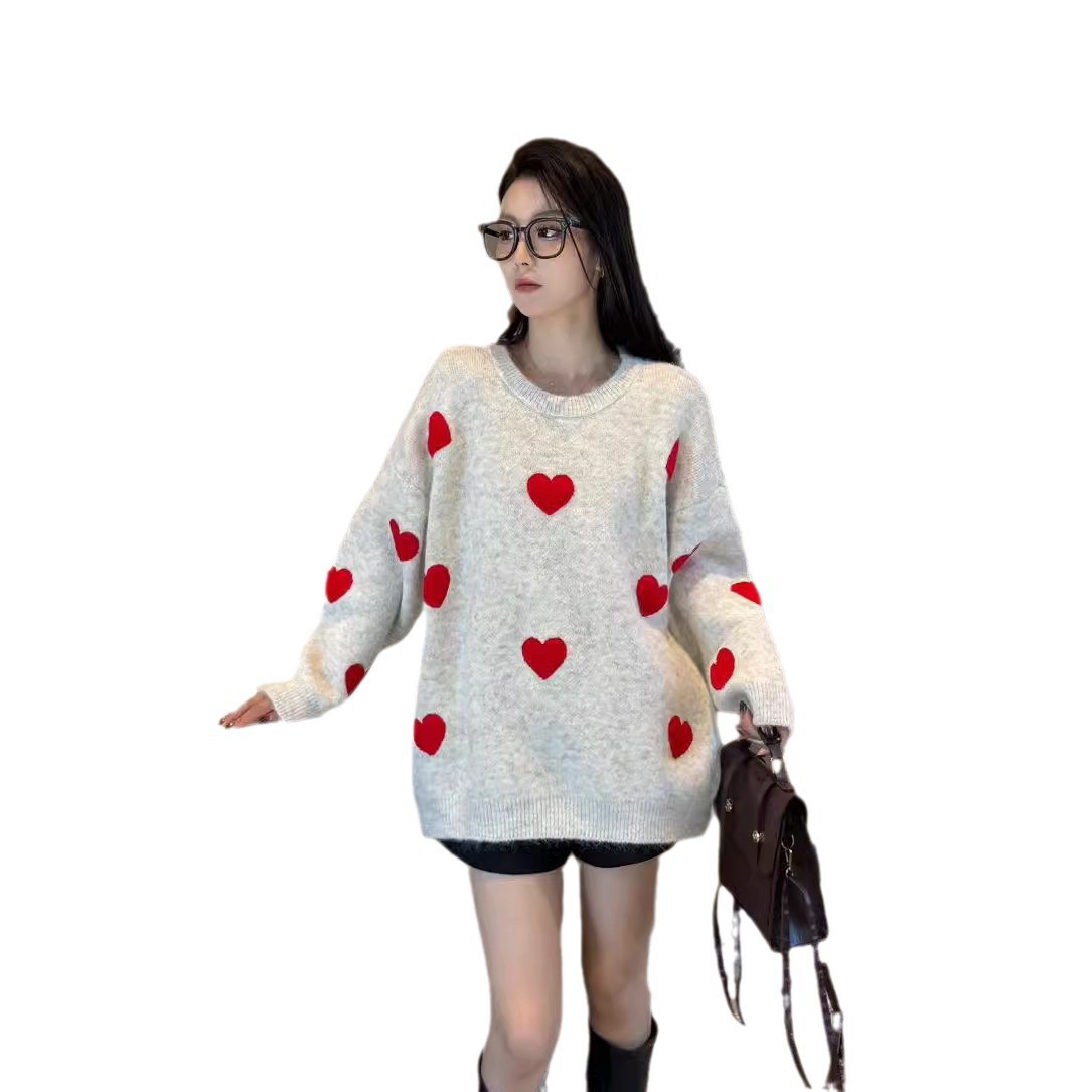 24 invierno Puyuan estilo europeo y americano dulce amor suéter de cuello redondo relajado ocio 2024 nuevo image 6
