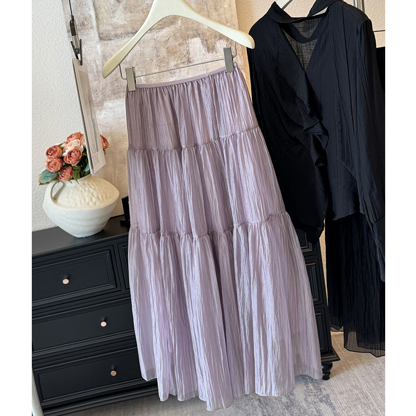 Ultra-Light Pearlescent Soft Gauze Skirt ~ A-Line Splicing Fluffy Cake Skirt French Gentle Elegant Versatile Mid-Length Skirt