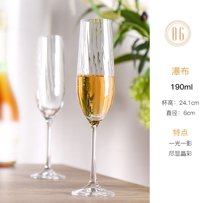 Ventaje de alto valor simple de importación checa sin plomo cristal taza de champagne taza de pies altos taza de champagne europea en forma de tulipan
