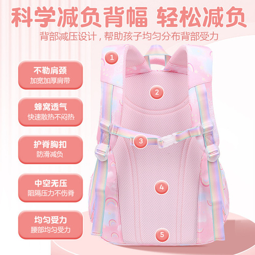 Children's School Bag for Girls, Suitable for Grades 1-2-3-4-6, Ultra-Lightweight, Back Support, Weight Reduction, Refrigerator-Style Door, Wholesale