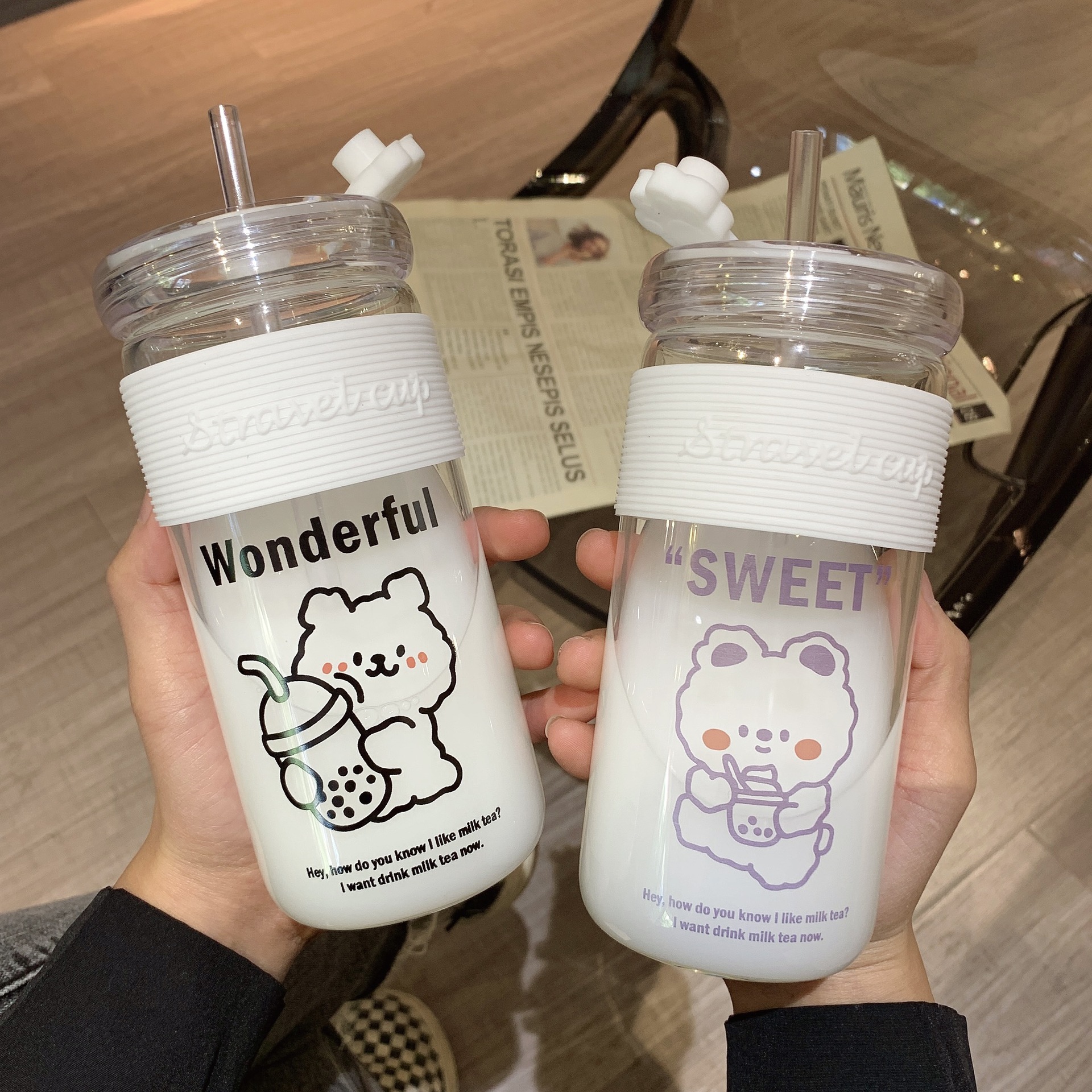 Cartoon Glass With Straw Water Cup display picture 11