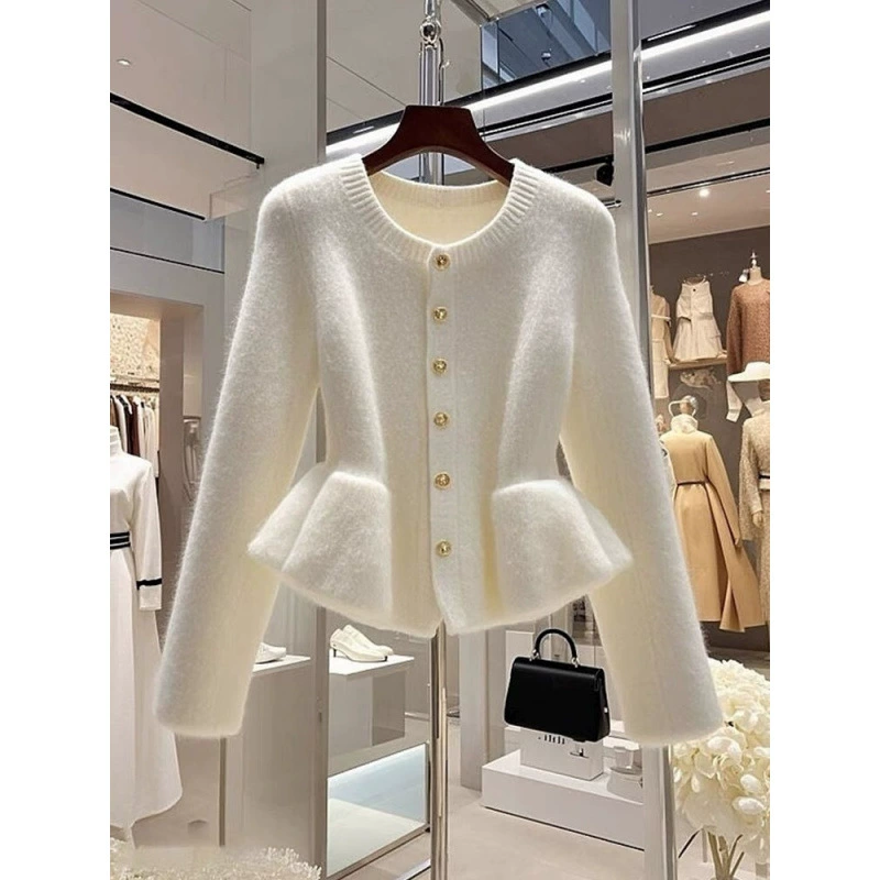 Маленький белый кардиган, демисезонный свитер, жакет, в стиле Chanel