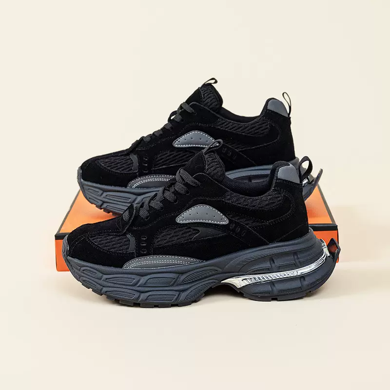 现货韩版百搭小个子厚底老爹鞋女2025春新款真皮复古运动休闲女鞋