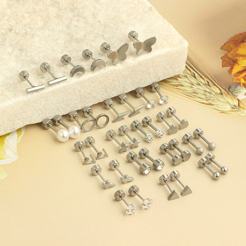 Stainless Steel Zircon Triangle Ear Stud Ear Bone Jewelry Set - 36 Piece Wholesale detail image 8