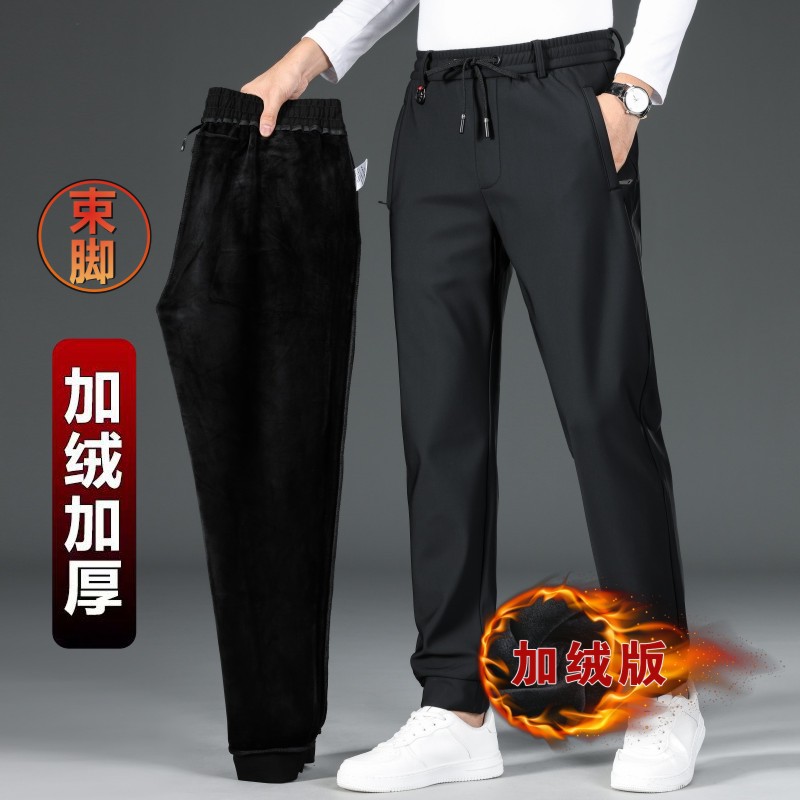 高級感のあるメンズパンツ、春のカジュアルパンツ、伸縮性ウエストのストレートパンツ、裏起毛の大きいサイズスポーツパンツ、メンズスウェットパンツ