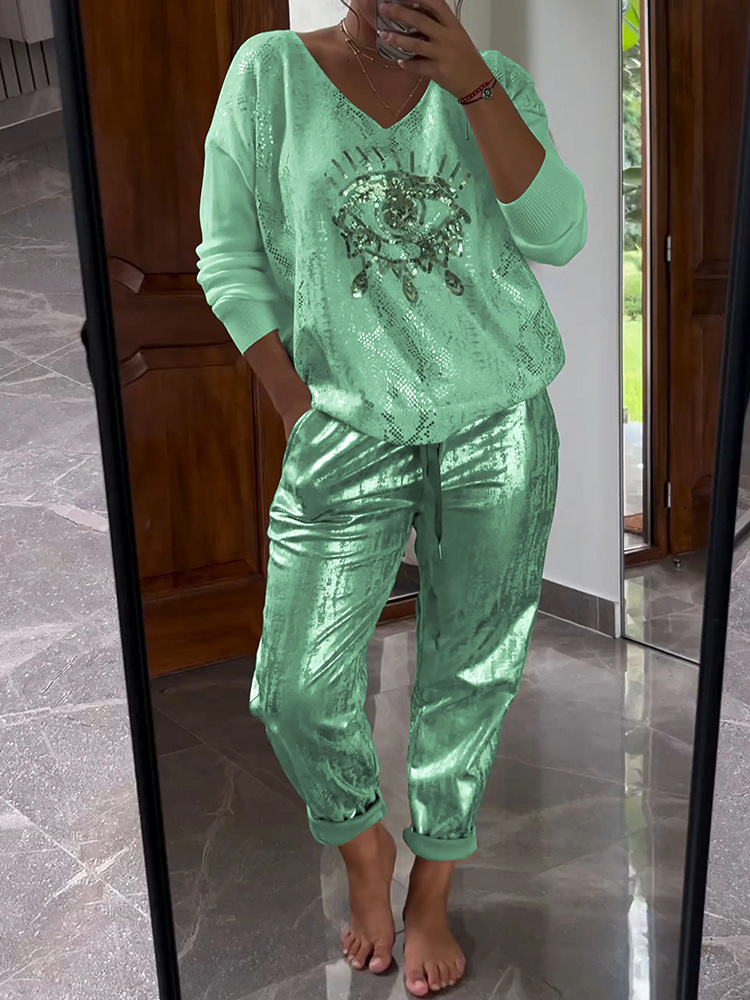 Women's Gender Casual Daily Women's Streetwear Eye Polyester Pant Co-ord Set Pants Sets