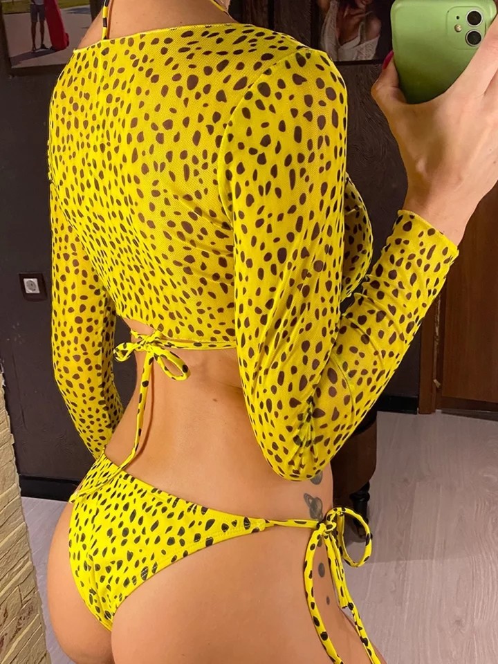 T-Shirt Sets Sets Type Women's Sexy Printing Solid Color Leopard Printing 3 Piece Set Bikinis