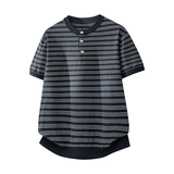 ZH8115-3D 夏薄款老钱风宽松休闲上衣美式条纹亨利领针织短袖,男装针织衫/毛衣,星座614, ZH8115-3D 夏薄款老钱风宽松休闲上衣美式条纹亨利领针织短袖,男装针织衫/毛衣,星座614,