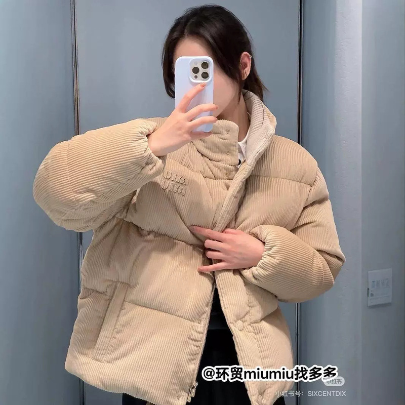 mm家24ss新款灯芯绒小立领羽绒服减龄少女风定位字母logo印花外套|undefined
