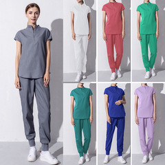 Short-sleeved scrub top high-end nurse uniform women's split set dental doctor workwear men's elastic surgical gown
