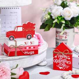 情人节桌面装饰品摆件木质工艺品托盘装饰聚会派对创意5件套摆饰