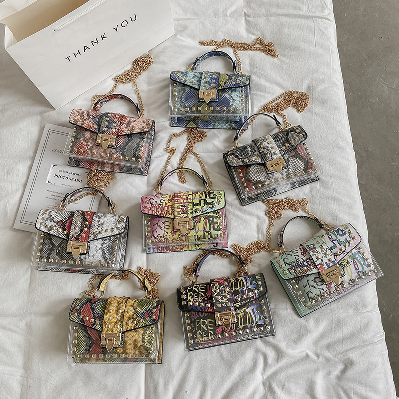 Bolso Pequeño Cuadrado de Graffiti Transparente, Estilo Retro Europeo y Americano - Bolso de Moda INS para Mujer 2022