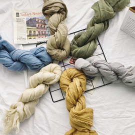 日韩棉麻脏染复古自然皱纱巾女士文艺范潮款简约气质优雅外搭披肩