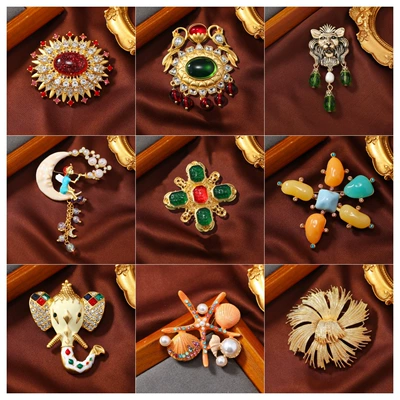 Classic enamel brooch mid-ancient vintage corsage starfish cross court pin heavy industry badge accessories one-piece delivery