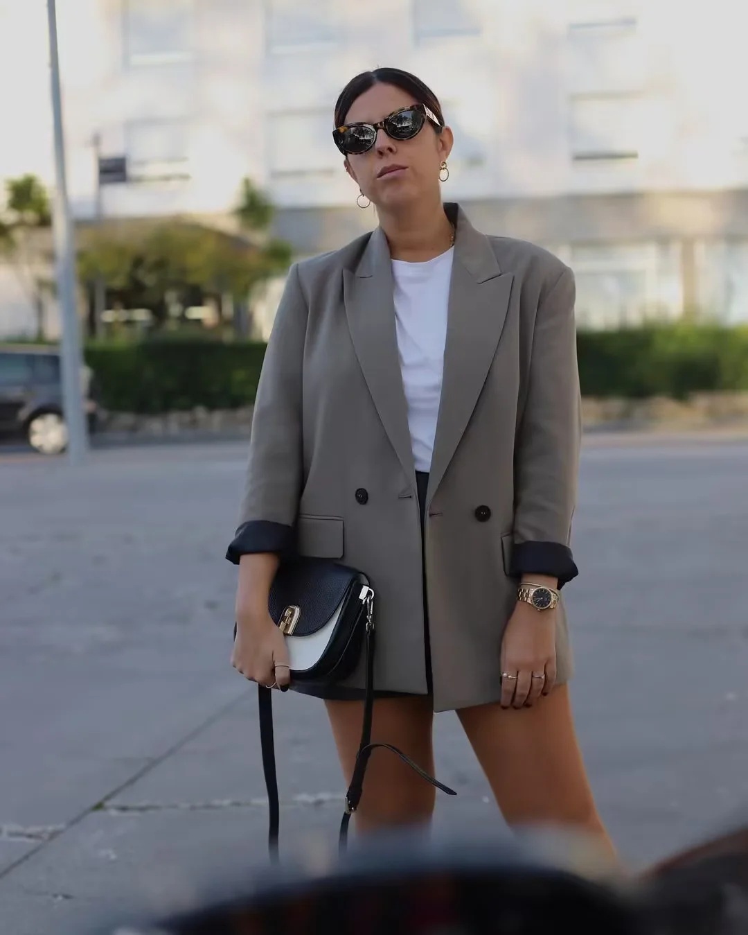 Double-breasted Blazer in Olive Green