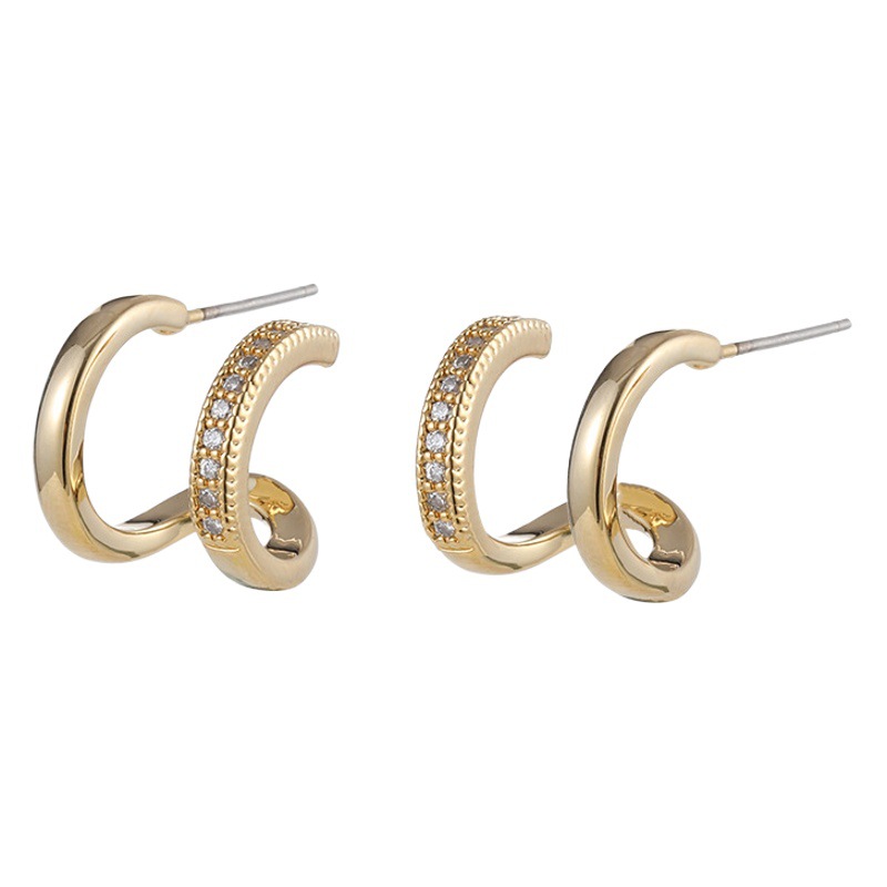 EH79 Mosquito Incense Plate Ear Clip Cold Style Double Ear Ring One-piece Ear Stud Small Circle Simple Elegant Earrings Earrings for Women