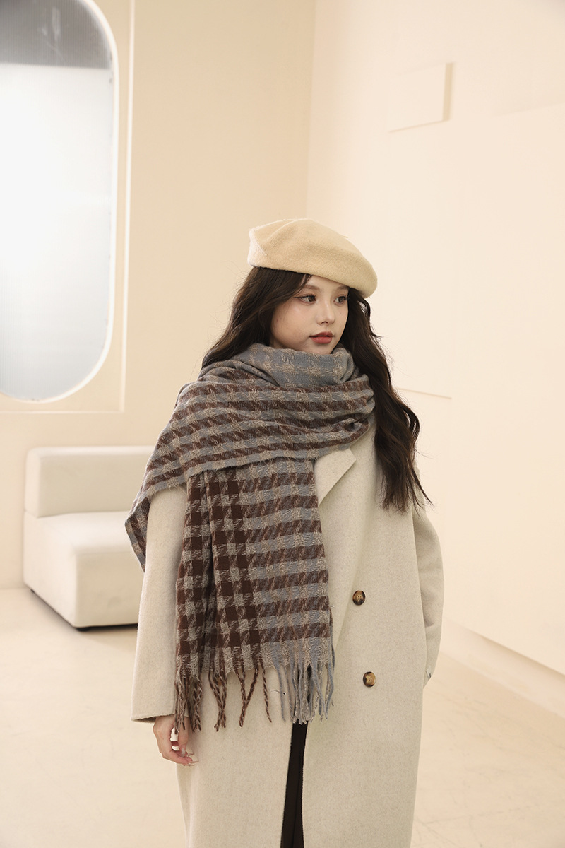 Version coréenne de l'écharpe Qianniao pour femme, polyvalente en hiver, châle à carreaux épais, écharpe haute, cadeau d'anniversaire pour_voghion.com