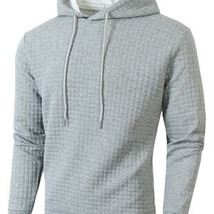 2024 Autumn and Winter Sweatshirt Jacket Men's Hooded Waffle Solid Color Casual Fashion Top Men's Running Sports